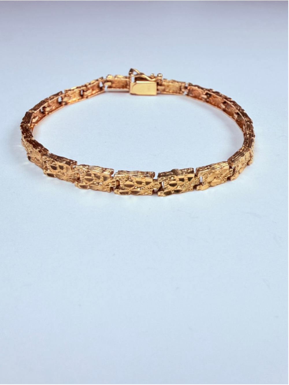 14K Solid Yellow Gold Nugget Link Texture 4.5MM Heavy Bracelet 7"